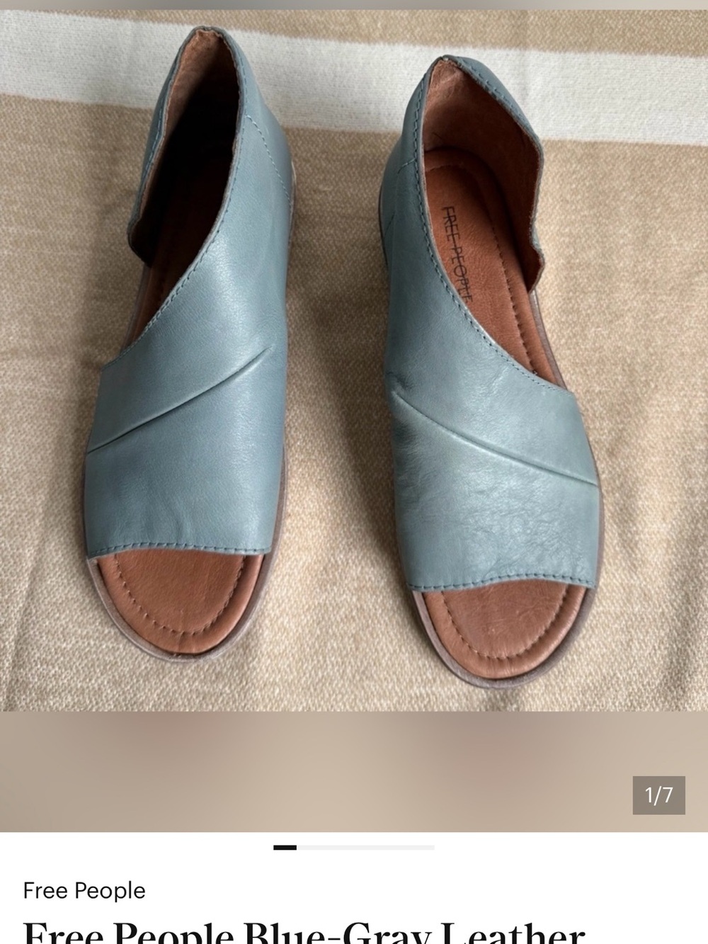 Free People Blue-Gray Leather Open-Toe Slip-Ons